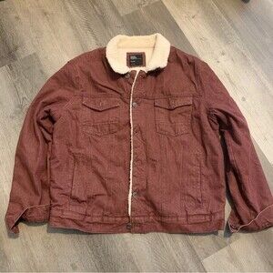 Sunrise Kingdom Men’s Sherpa Lined Denim Jacket XL Maroon Corduroy Trucker Coat